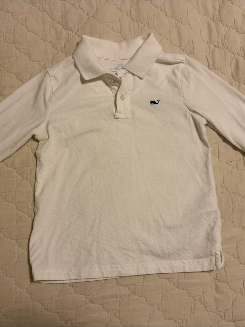 Vineyard Vines White Long-Sleeve Polo with Navy Whale Logo size 5